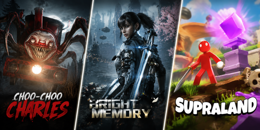 jogos feitos sem programação: Choo-Choo Charles, Bright Memory e Supraland